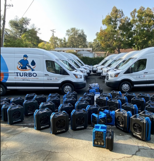 Professional water damage restoration fleet and equipment